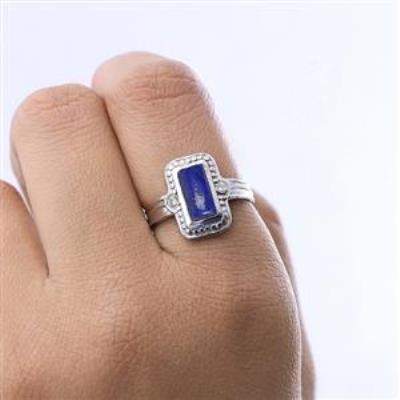 925 Sterling Silver Natural Baguette Gemstone Boho Ring For Girls Fine Jewelry