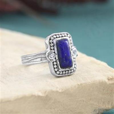 925 Sterling Silver Natural Baguette Gemstone Boho Ring For Girls Fine Jewelry