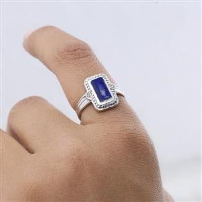 925 Sterling Silver Natural Baguette Gemstone Boho Ring For Girls Fine Jewelry