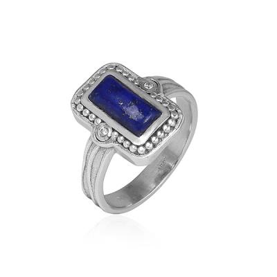 925 Sterling Silver Natural Baguette Gemstone Boho Ring For Girls Fine Jewelry
