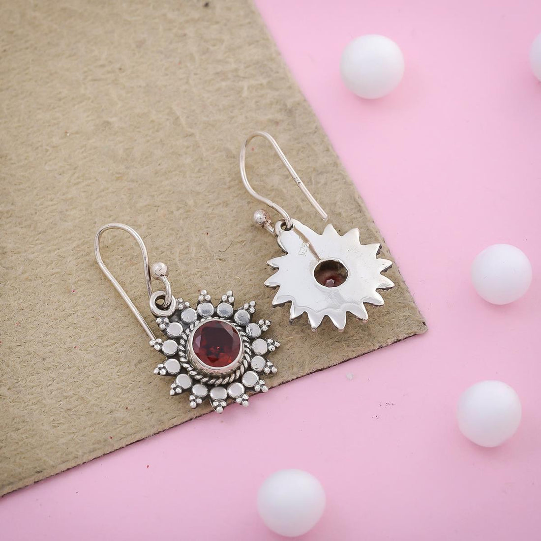 Red Garnet Gemstone Silver Fine Earring