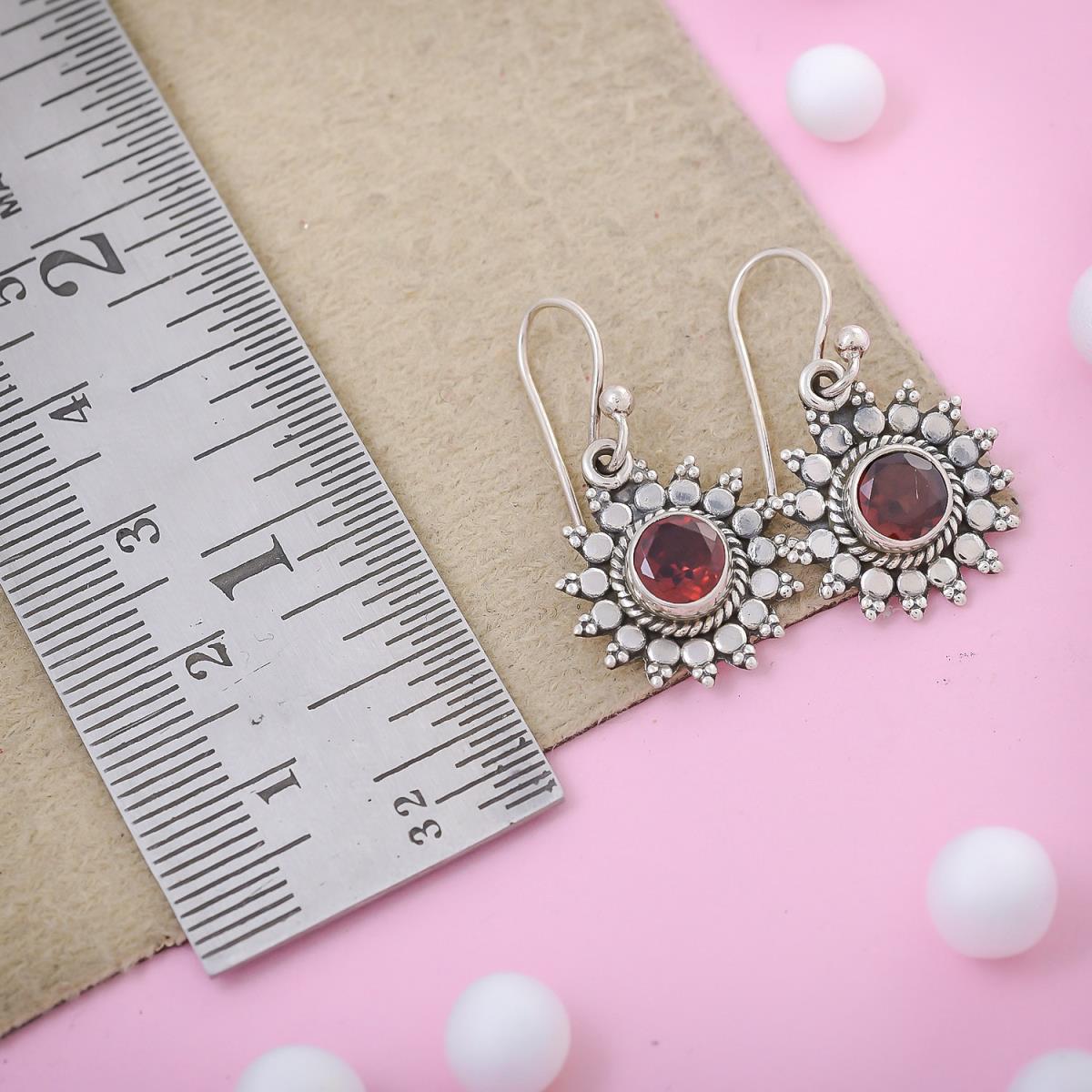 Red Garnet Gemstone Silver Fine Earring