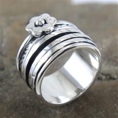 Floral Craft Sterling Silver Spinning Ring