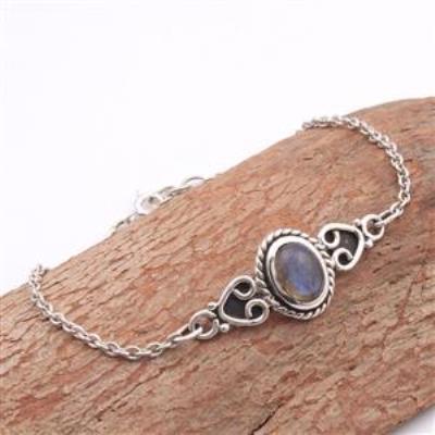 Labradorite Gemstone Sterling Silver Bracelet Handmade Fine