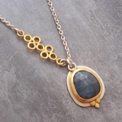 Labradorite Gemstone Gold Plated Silver Necklace