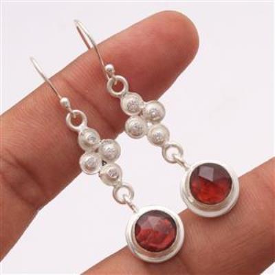 Red Garnet Gemstone Silver Earring