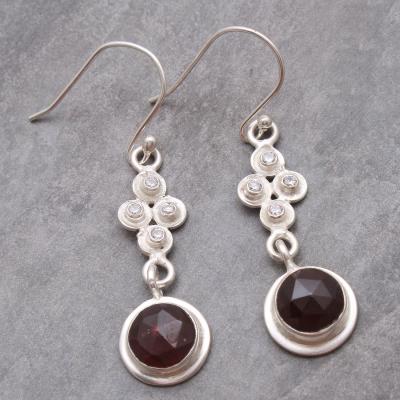 Red Garnet Gemstone Silver Earring