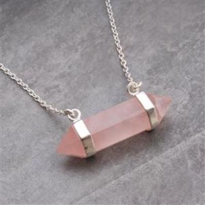 Healing Rose Quartz Crystal Silver Necklace