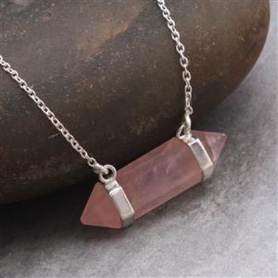 Healing Rose Quartz Crystal Silver Necklace