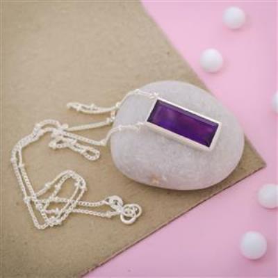Amethyst Rectangluo Silver Necklace Jewelry