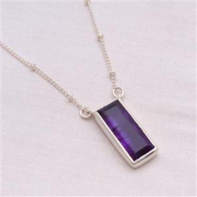 Amethyst Rectangluo Silver Necklace Jewelry