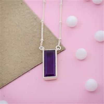 Amethyst Rectangluo Silver Necklace Jewelry