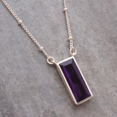 Amethyst Rectangluo Silver Necklace Jewelry