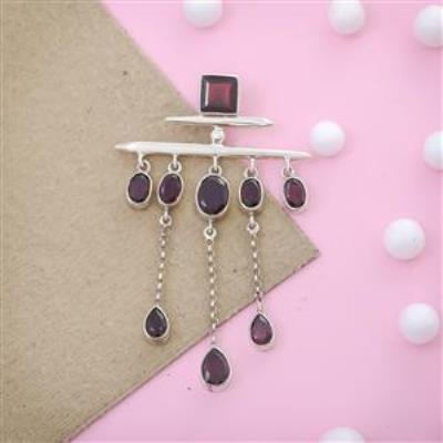 Red Garnet Gemstone Silver Jewelry Necklace