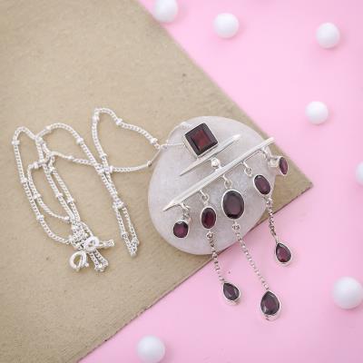 Red Garnet Gemstone Silver Jewelry Necklace