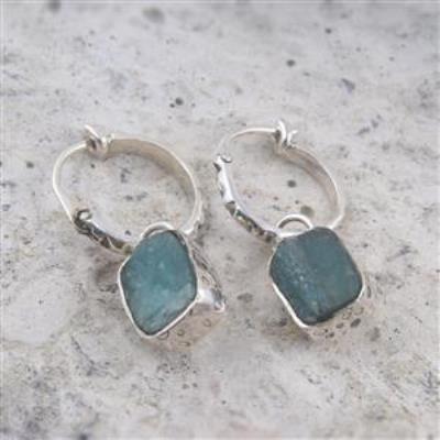 Sterling Silver Aquamarine Rough Gemstone Stud Earrings