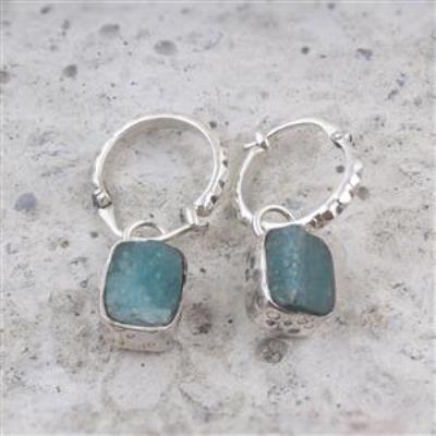 Sterling Silver Aquamarine Rough Gemstone Stud Earrings