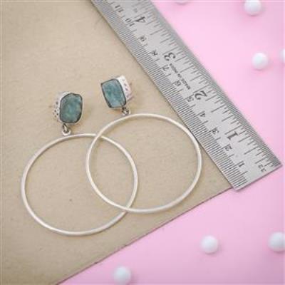 Aquamarine Rough Gemstone Sterling Silver Hoops Earring