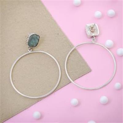 Aquamarine Rough Gemstone Sterling Silver Hoops Earring