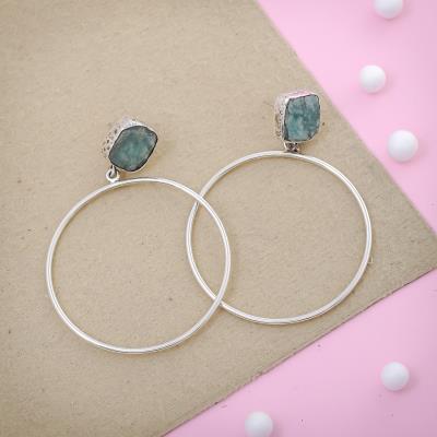 Aquamarine Rough Gemstone Sterling Silver Hoops Earring