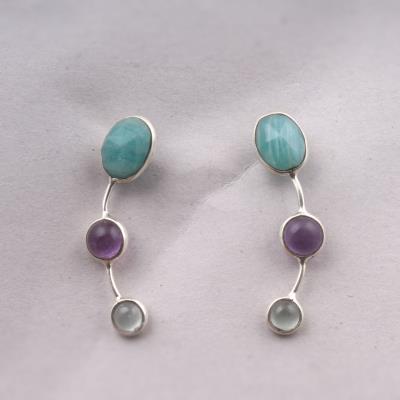 Amazonite, Amethyst, Prehnite Earclimber Stud Earring