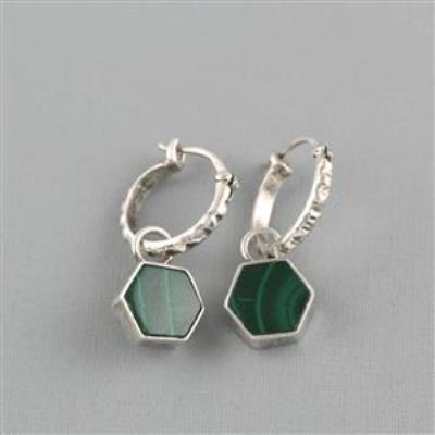 Designer Hoops Handmade Sterling Silver Malachite Earrings