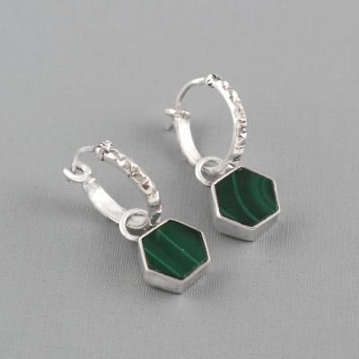 Designer Hoops Handmade Sterling Silver Malachite Earrings