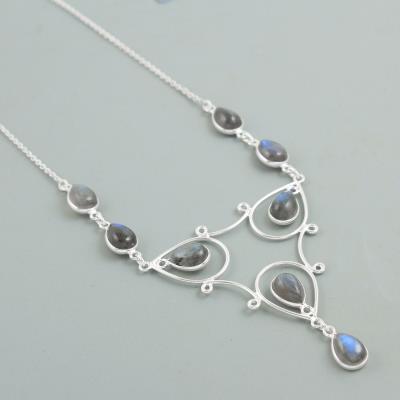 Labradorite Gemstone Silver Necklace Jewelry