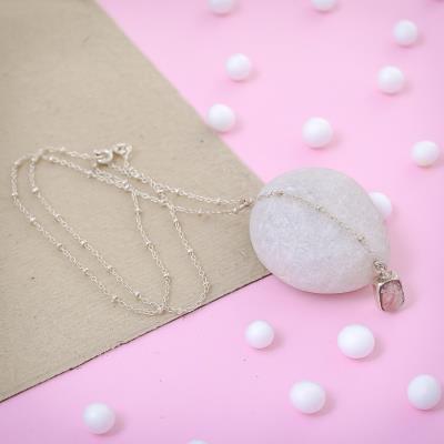 Rhodochrosite Sterling Silver Rough Gemstone Dainty Necklace