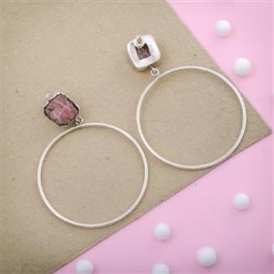 Rhodochrosite Sterling Silver Rough Gemstone Stud Earring