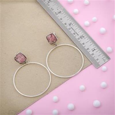 Rhodochrosite Sterling Silver Rough Gemstone Stud Earring