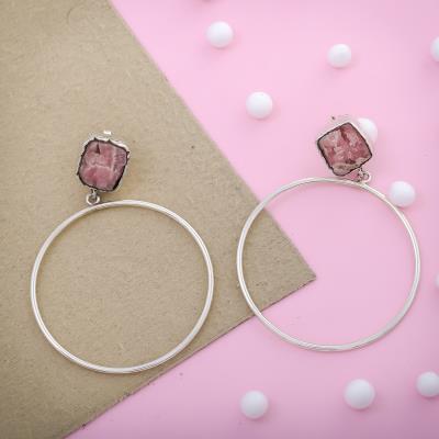 Rhodochrosite Sterling Silver Rough Gemstone Stud Earring