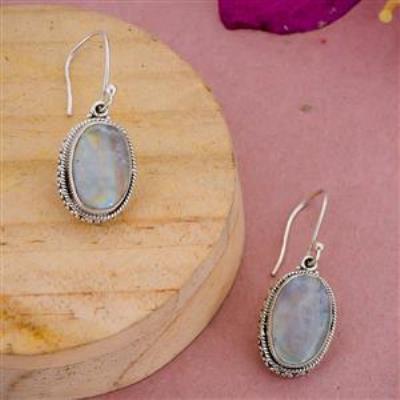 Handcrafted Moonstone 925 Silver Dangle Hook Earrings