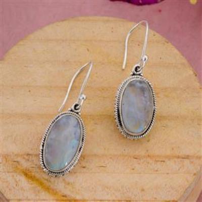 Handcrafted Moonstone 925 Silver Dangle Hook Earrings