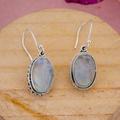 Handcrafted Moonstone 925 Silver Dangle Hook Earrings
