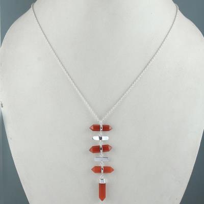 Pencil Quartz Carnelian Silver Necklace Jewelry