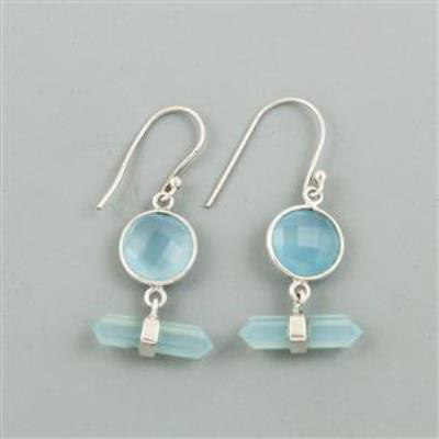 Bezel Set Aqua Chalcedony Sterling Silver Earring