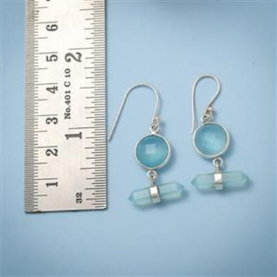 Bezel Set Aqua Chalcedony Sterling Silver Earring