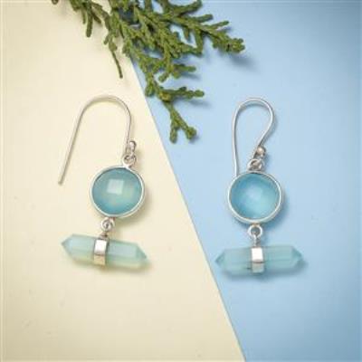 Bezel Set Aqua Chalcedony Sterling Silver Earring