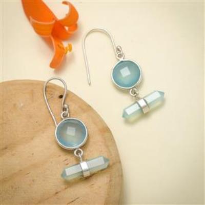 Bezel Set Aqua Chalcedony Sterling Silver Earring