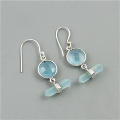 Bezel Set Aqua Chalcedony Sterling Silver Earring