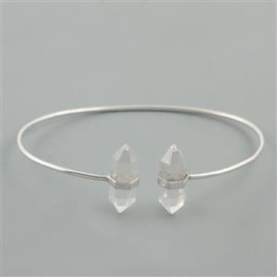 Healing Crystal Quartz Gemstone Sterling Silver Adjustable Bangle
