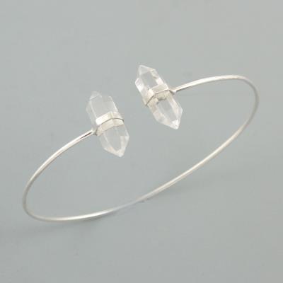 Healing Crystal Quartz Gemstone Sterling Silver Adjustable Bangle