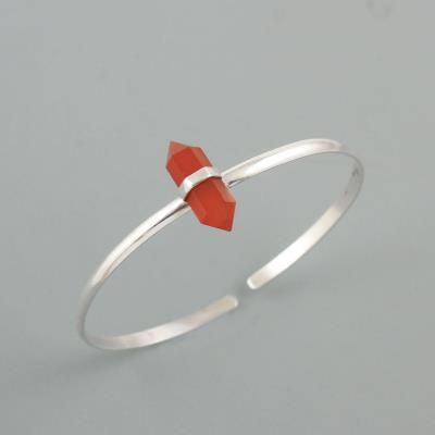 Sterling Silver Handmade Bangle Red Onyx Gemstone