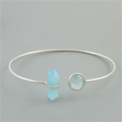 Bezel Set Aqua Chalcedony Sterling Silver Bangle