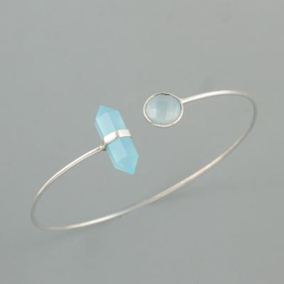 Bezel Set Aqua Chalcedony Sterling Silver Bangle