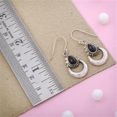 Crescent Moon Sterling Silver Black Onyx Earring