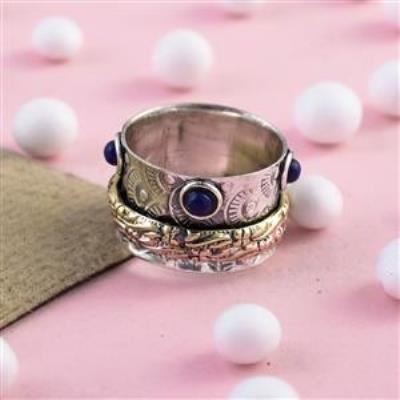 Lapis Lazuli Gemstone 3 Tone Silver Spinner Ring