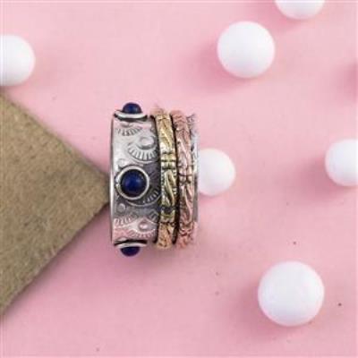 Lapis Lazuli Gemstone 3 Tone Silver Spinner Ring