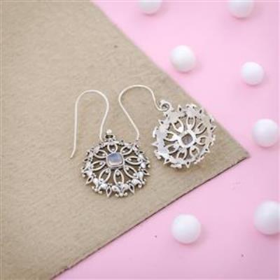 Floral design Moonstone Sterling Silver Earring Handmade Jewelry